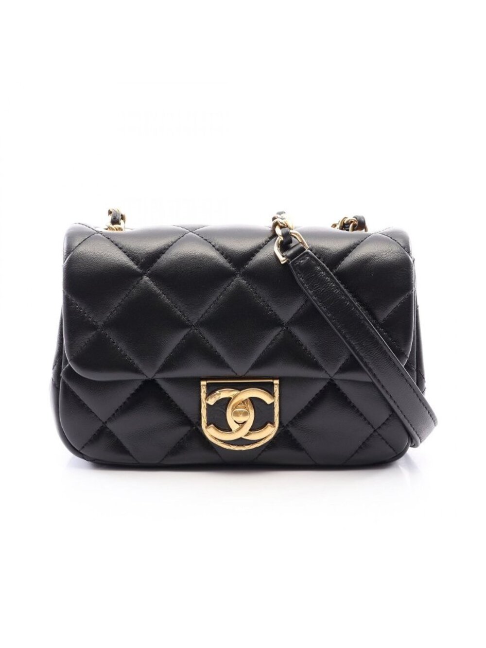 Chanel Shoulder Bag Quilted Small Flap Black Lambskin Chain